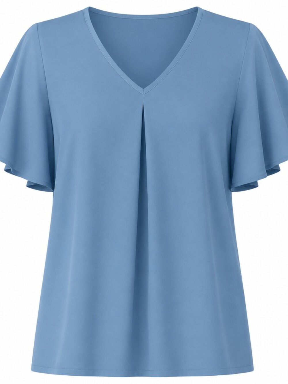 Blue V-Neck Flutter Sleeve Women's Top